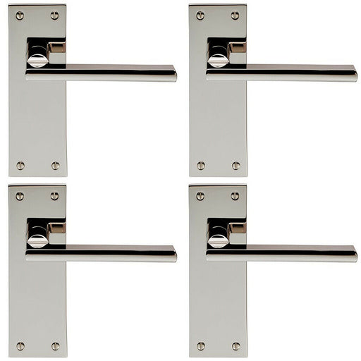 4x PAIR Straight Bar Handle on Slim Latch Backplate 150 x 50mm Polished Nickel Loops