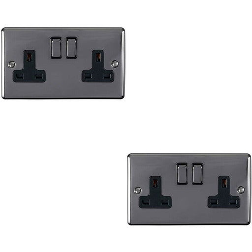 2 PACK 2 Gang Double UK Plug Socket BLACK NICKEL 13A Switched Power Outlet Loops
