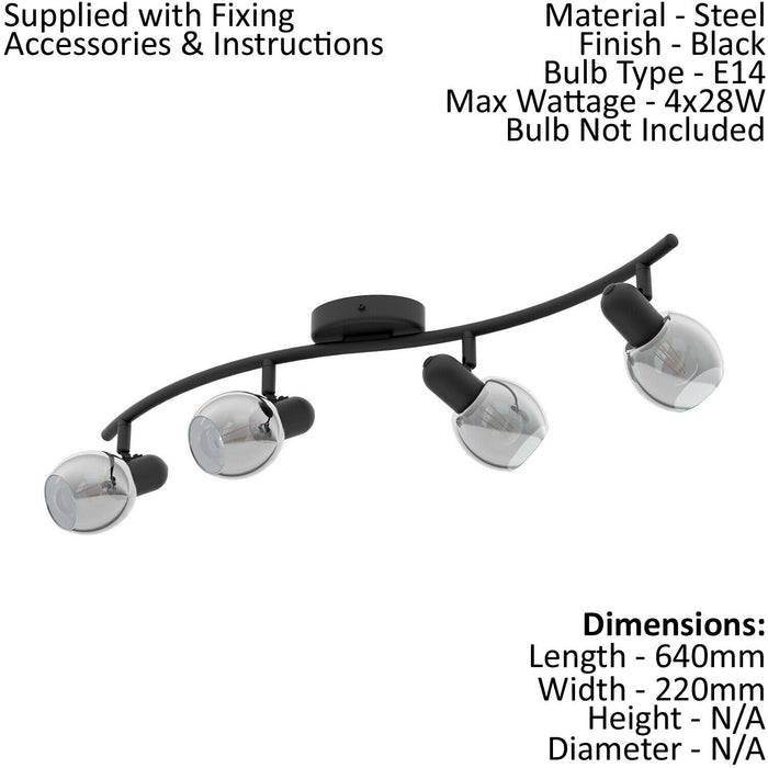 Flush Ceiling Light Black Shade Black Transparent Glass Vaporized Bulb E14 4x28W Loops