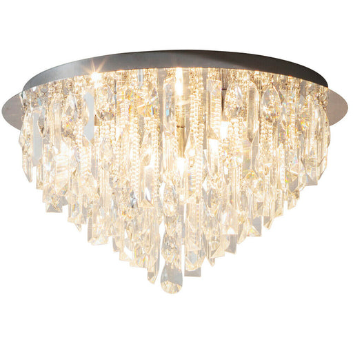 Flush Ceiling Mount Light Chrome & PREMIUM K5 Crystal Lamp Bulb Round Chandelier Loops