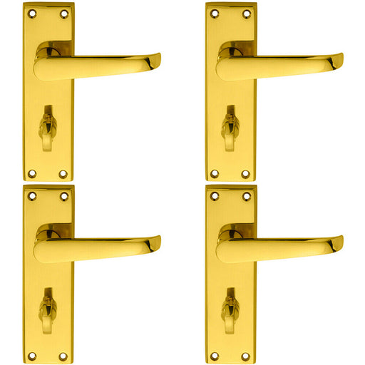 4x PAIR Straight Victorian Lever on Bathroom Backplate 150 x 43mm Polished Brass Loops