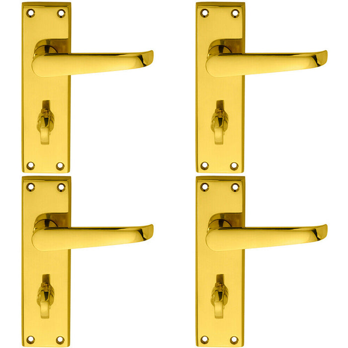 4x PAIR Straight Victorian Lever on Bathroom Backplate 150 x 43mm Polished Brass Loops