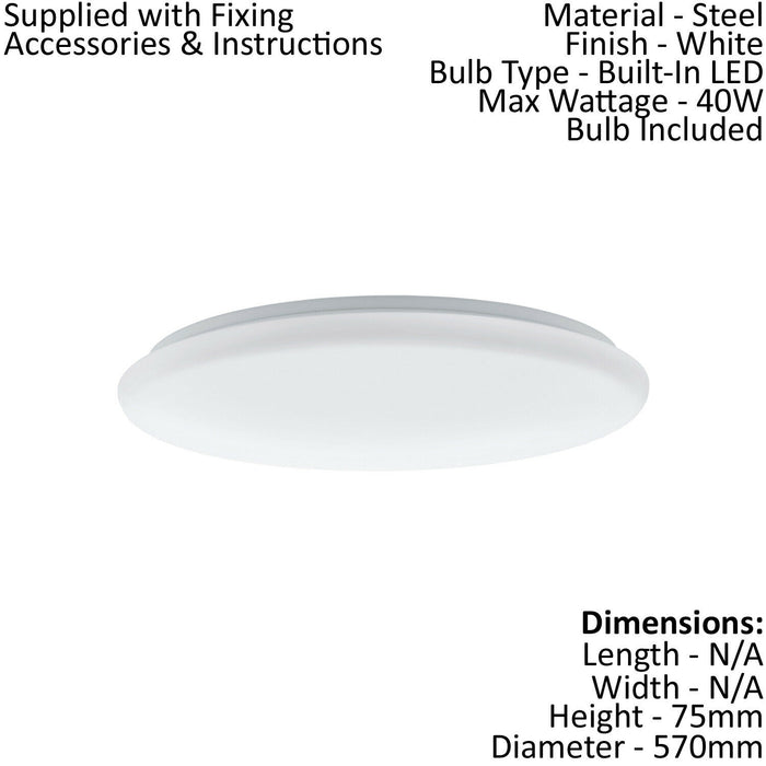Flush Ceiling Light Colour White Shade White Plastic Bulb LED 40W Included Loops