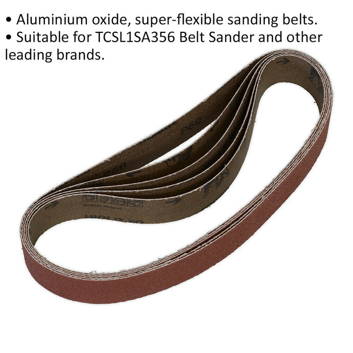 5 PACK - 30mm x 540mm Sanding Belts - 60 Grit Aluminium Oxide Cloth Backed Loop Loops