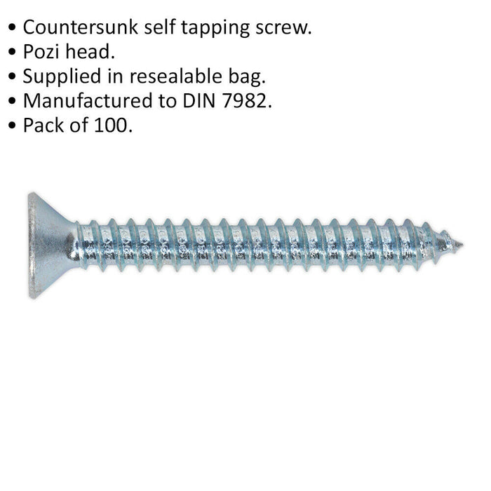 100 PACK 4.8 x 38mm Self Tapping Countersunk Screw - Pozi Head - Fixings Screw Loops