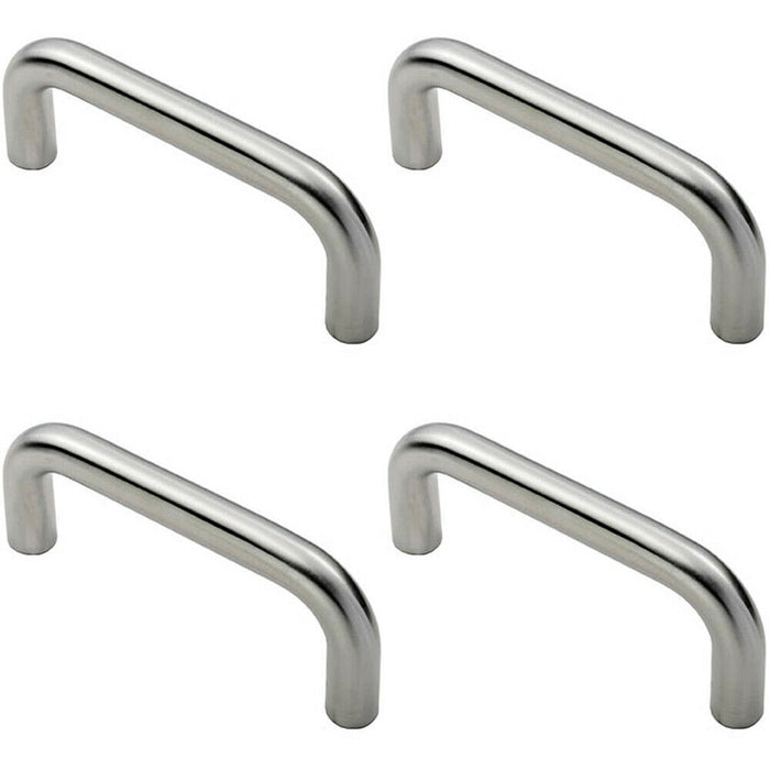 4x Round D Bar Pull Handle 169 x 19mm 150mm Fixing Centres Satin Steel Loops