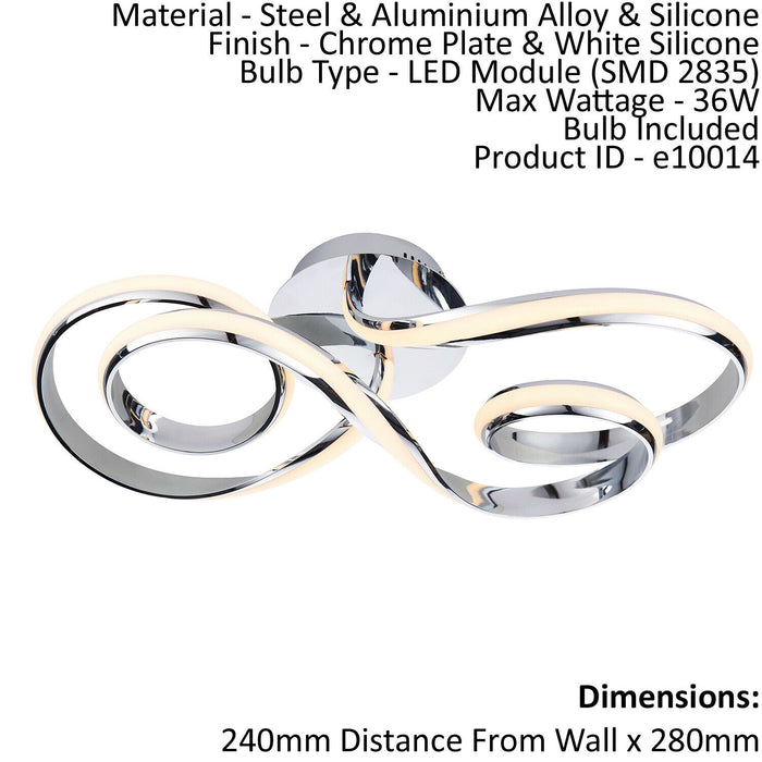 Semi Flush Ceiling Light Chrome Plate & White Silicone 36W LED module Loops