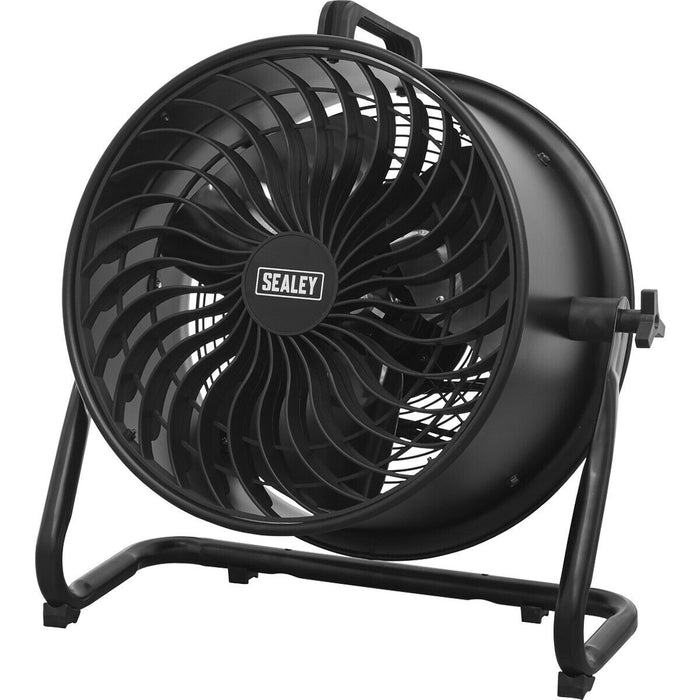 16 Inch High Velocity Drum Fan - 3 Speed Settings - 360 Degree Tilting Stand Loops