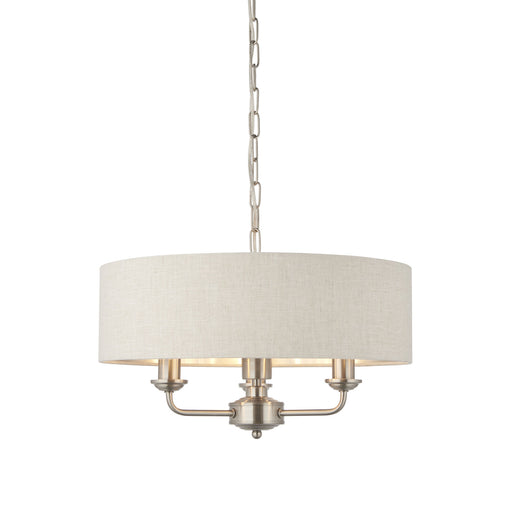 Ceiling Pendant Light - Brushed Chrome Plate & Natural Linen - 3 x 40W E14 Loops