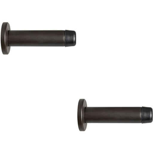2x Rubber Tipped Doorstop Cylinder with Rose Wall Mounted 70mm Matt Bronze Loops