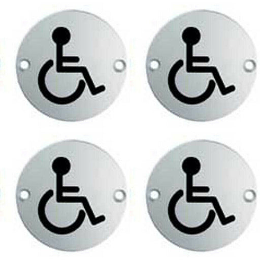 4x Bathroom Door Disabled Symbol Sign 64mm Fixing Centres 76mm Dia Steel Loops