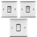 Light Switch Pack - 1x Intermediate & 2x Single - SATIN STEEL / Black 2 Way 10A Loops