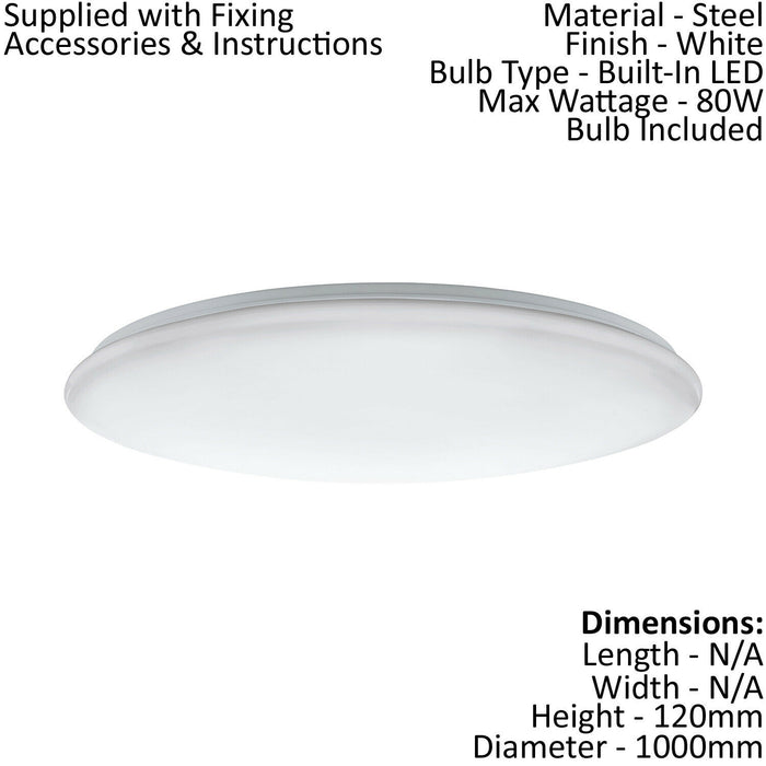 Flush Ceiling Light Colour White Shade White Plastic Bulb LED 80W Included Loops