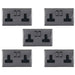 5 PACK 2 Gang Double UK Plug Socket BLACK NICKEL 13A Switched Power Outlet Loops
