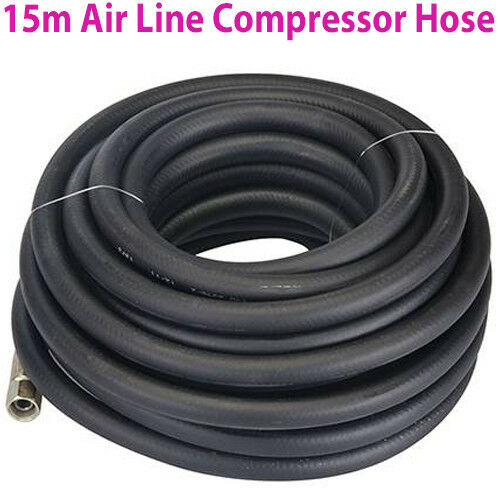 15m Strong Rubber Air Compressor Line Hose/Pipe 20Bar Pressure 6mm Nuts Tools Loops