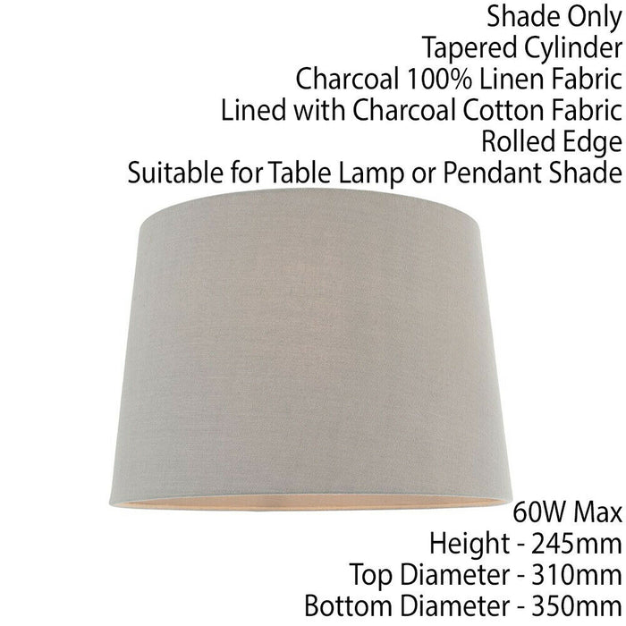 14" Tapered Round Drum Lamp Shade Charcoal Grey 100% Linen Modern Simple Cover Loops