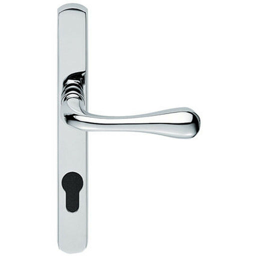 PAIR Flared Lever on Narrow Euro Lock Backplate 208 x 26mm Polished Chrome Loops
