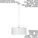 Pendant Light Colour Satin Nickel Steel Shade White Fabric Bulb E27 1x60W Loops