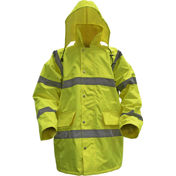 LARGE Yellow Hi-Vis Motorway Jacket with Quilted Lining - Retractable Hood Loops