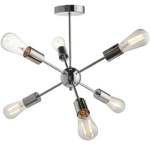 Semi Flush Ceiling Lamp Polished Chrome 6x Bulb Multi Light Modern Burst Rod Bar Loops