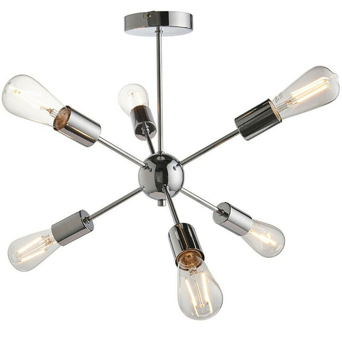 Semi Flush Ceiling Lamp Polished Chrome 6x Bulb Multi Light Modern Burst Rod Bar Loops