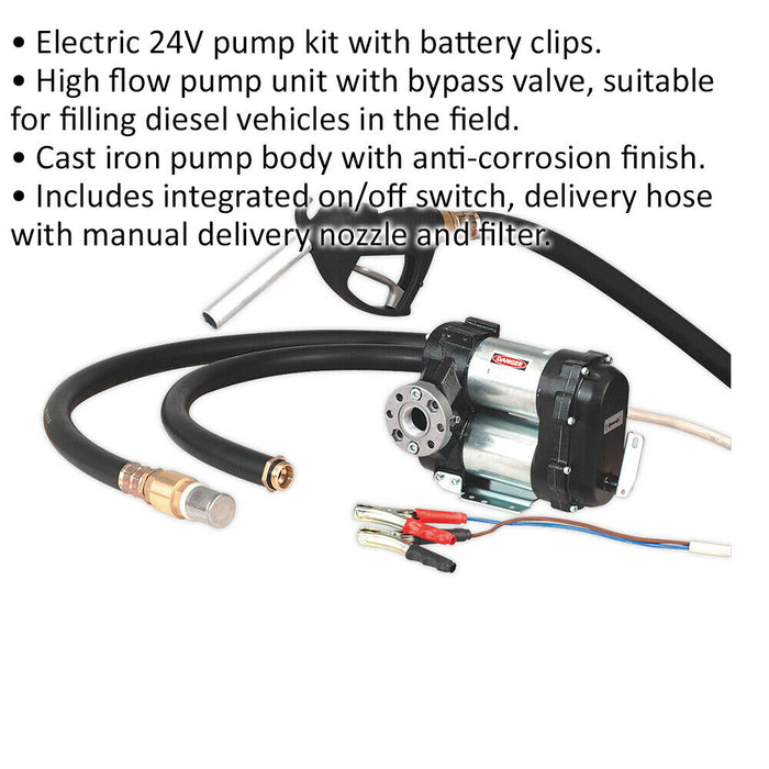 24V High Volume Diesel & Fluid Transfer Pump - High Flow Unit - Cast Iron Pump Loops