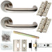 Door Handle & Latch Pack Satin Steel Arched Safety Lever Screwless Round Rose Loops