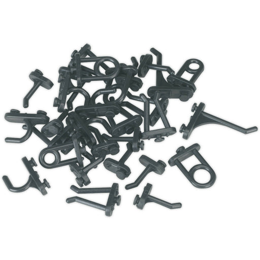 30 PACK - Assorted Tool Pegboard Hook Set - Garage Tool Mounting / Hanging Arms Loops