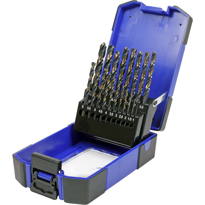 19 Piece HSS Tri-Point M2 Drill Bit Set - 1mm to 10mm Sizes - Self-Centring Tip Loops