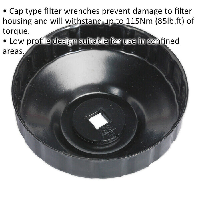 96mm Oil Filter Cap Wrench - 18 Flutes - 3/8" Sq Drive - Low Profile Design Loops