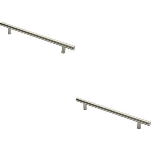 2x Straight T Bar Pull Handle 600 x 30mm 450mm Fixing Centres Satin Steel Loops