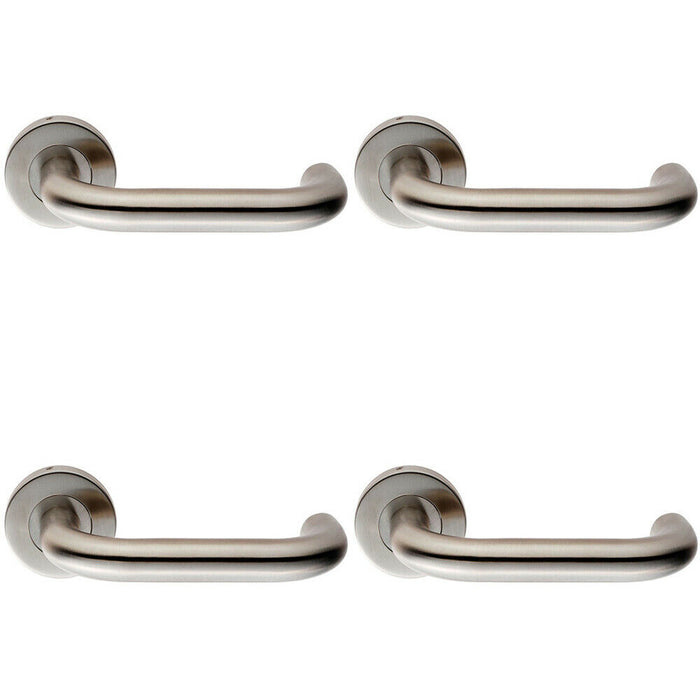 4x PAIR 19mm Round Bar Safety Lever on Slim Round Rose Concealed Fix Satin Steel Loops