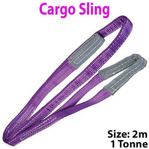 2m 1 Tonne (1000KG) Flat Webbing Strong Cargo Sling Lifting Crane Hoist Strap Loops