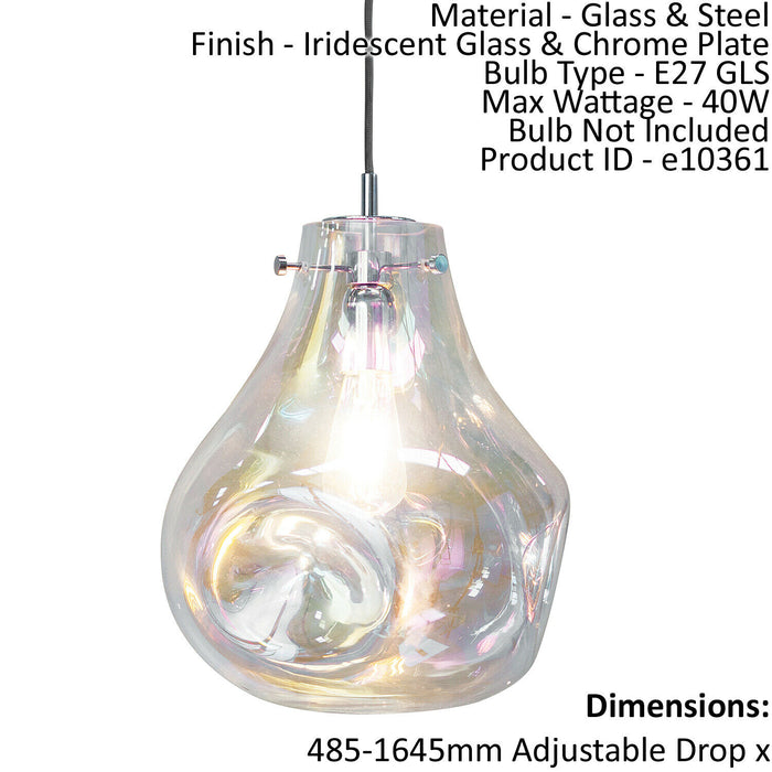 Ceiling Pendant Light Iridescent Glass & Chrome Plate 40W E27 GLS Dimmable Loops
