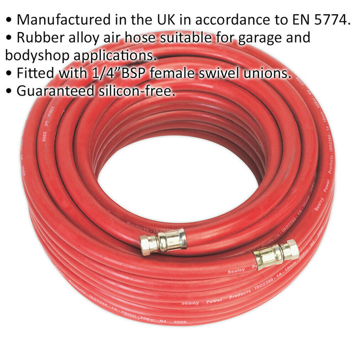 Rubber Alloy Air Hose with 1/4 Inch BSP Unions - 20 Metre Length - 10mm Bore Loops