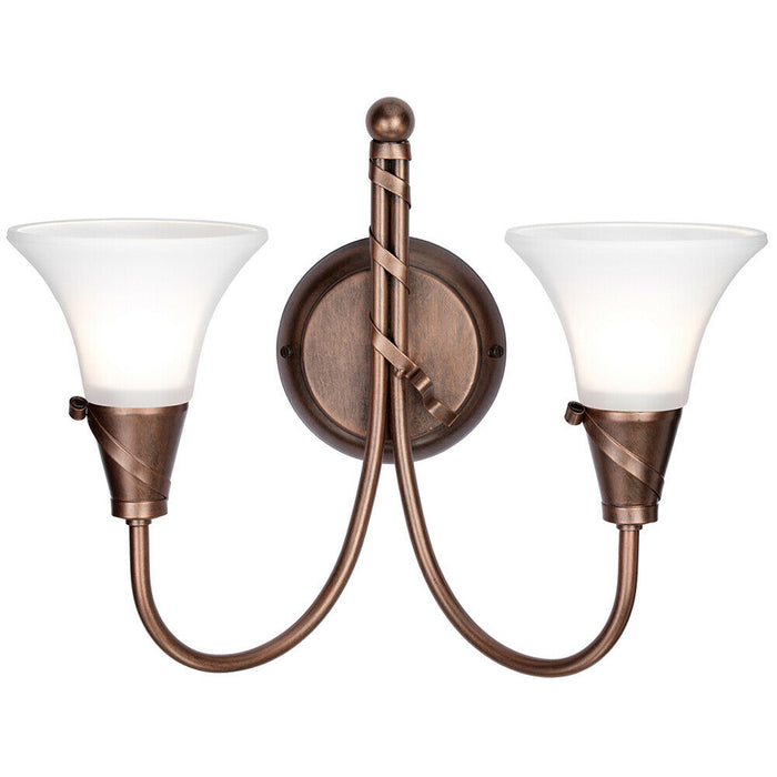 Twin Wall Light Ribbon Feature White Glass Shades Copper Patina LED E14 60W Loops
