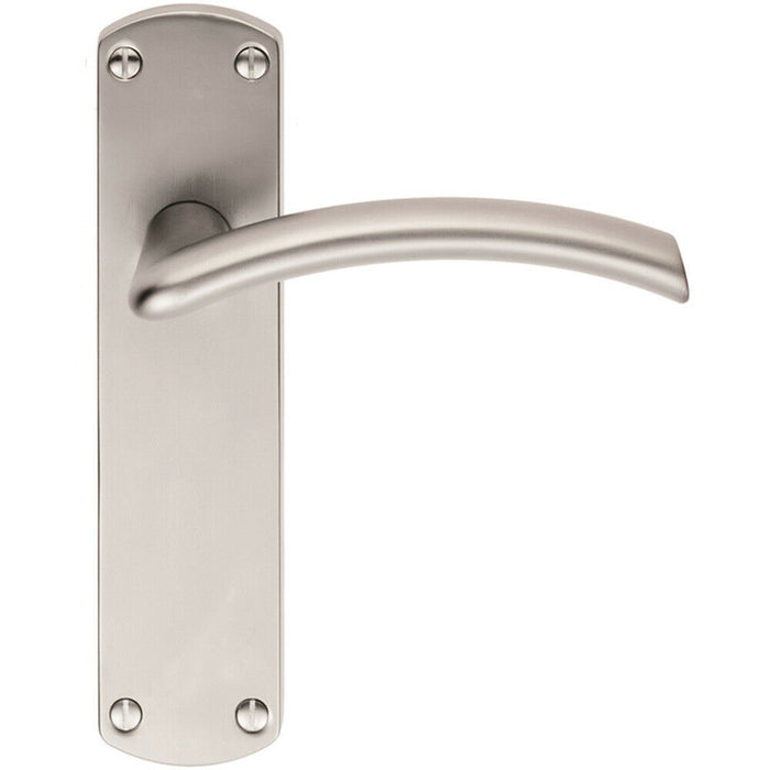 Door Handle & Latch Pack Satin Chrome Arched Curved Lever Rounded Backplate Loops