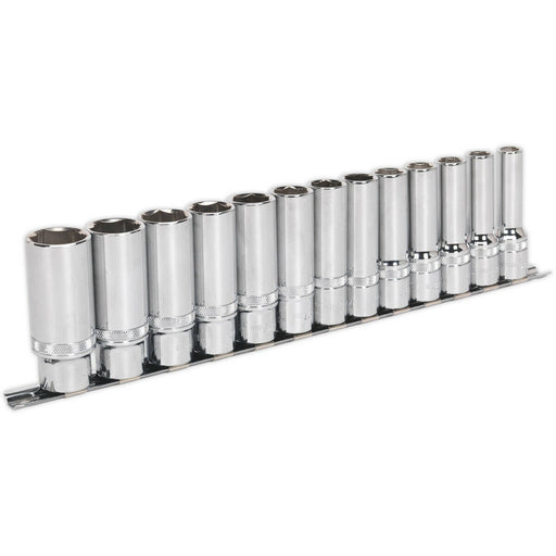 13 PACK DEEP Socket Set 1/2" Metric Square Drive - 6 Point LOCK-ON Rounded Heads Loops