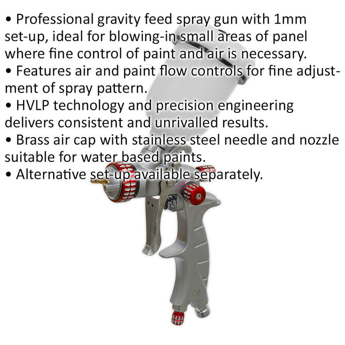 PROFESSIONAL HVLP Gravity Fed Spray Gun / Airbrush - 1mm Touch Up Detail Nozzle Loops