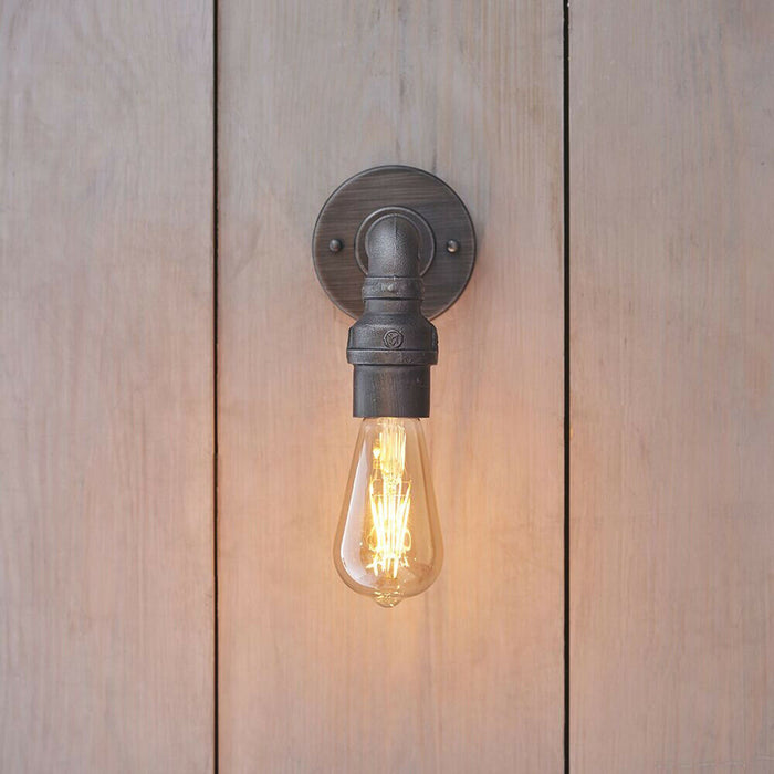 Industrial Indoor Wall Light Aged Pewter Exposed Pipe Vintage Filament Lamp Loops