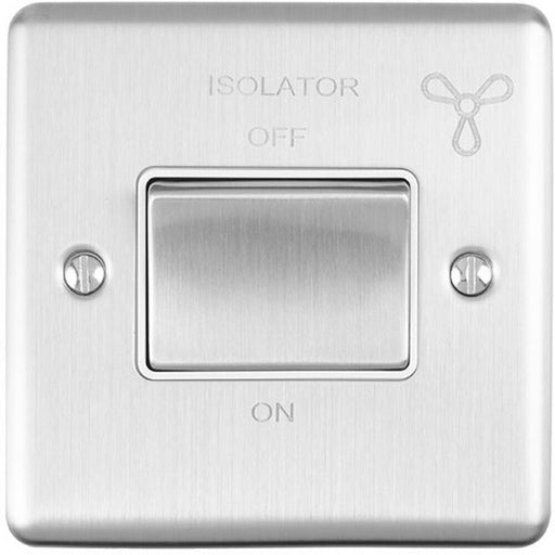 6A Extractor Fan Isolator Switch SATIN STEEL & White Trim 3 Pole Shower Loops