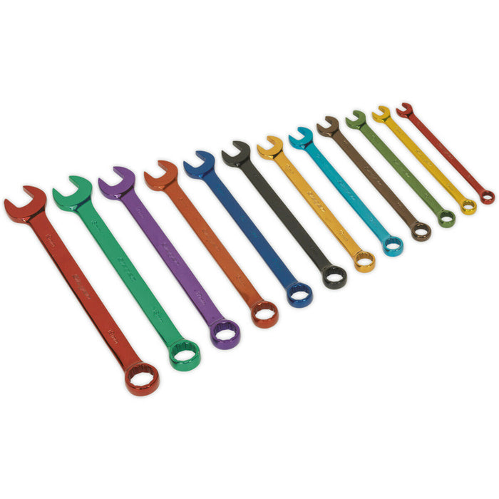 12pc MULTI COLOUR Combination Ratchet Spanner Set - Hardened Metric Socket Ring Loops