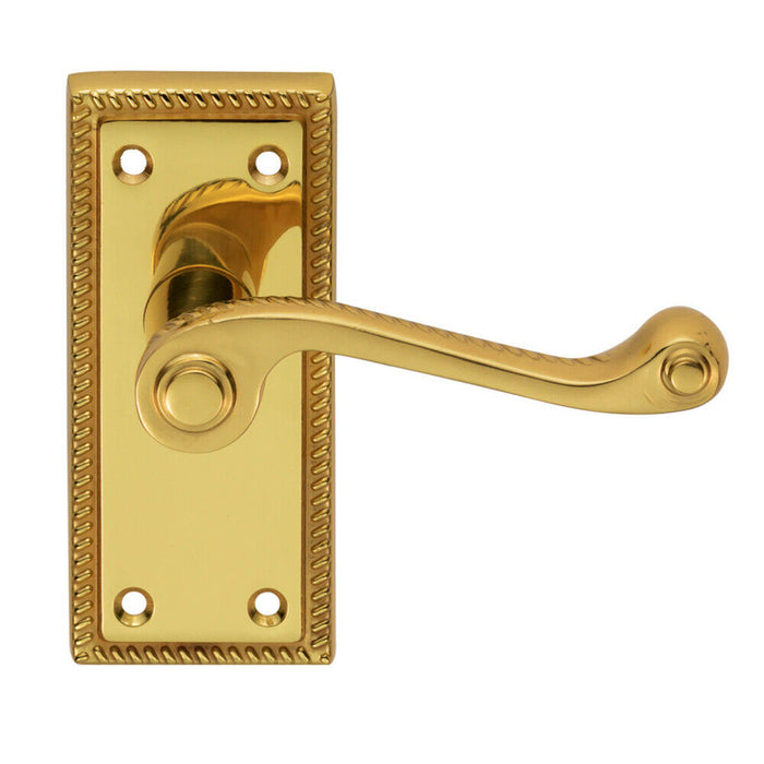 2x PAIR Reeded Design Scroll Lever on Latch Backplate 112 x 48mm Polished Brass Loops