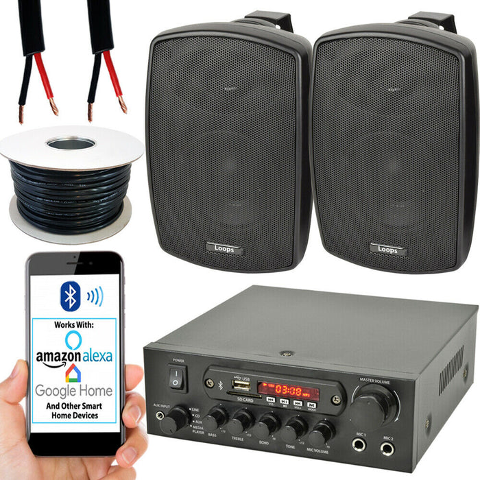 Outdoor Bluetooth Speaker Kit 2x 60W Black Stereo Amplifier Garden