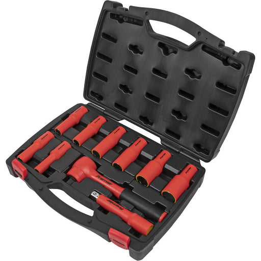 10pc VDE Insulated Socket & Ratchet Handle Set -1/2" Square Drive 6 Point Metric Loops