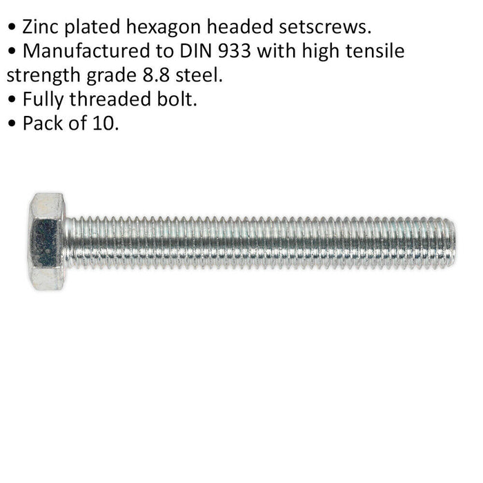 10 PACK HT Setscrew - M14 x 100mm - Grade 8.8 Zinc - Fully Threaded - DIN 933 Loops