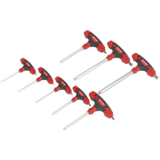 8 Piece Metric T-Handle Ball-End Hex Key Set -  125 to 220mm - Rubber Grip Loops