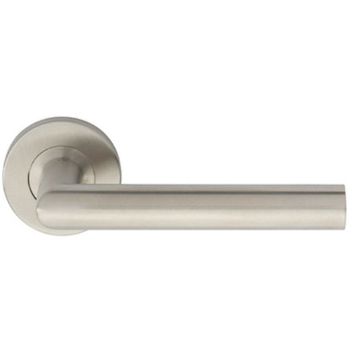 PAIR Straight Mitred Bar Handle on Round Rose Concealed Fix Satin Steel Loops