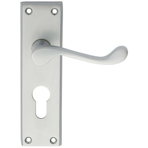 PAIR Victorian Scroll Handle on Euro Lock Backplate 150 x 43mm Satin Chrome Loops