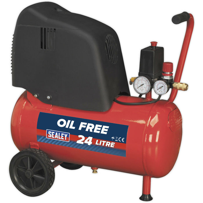 24 Litre Oil Free Belt Drive Air Compressor - 1.5hp Motor Quick Release Coupling Loops